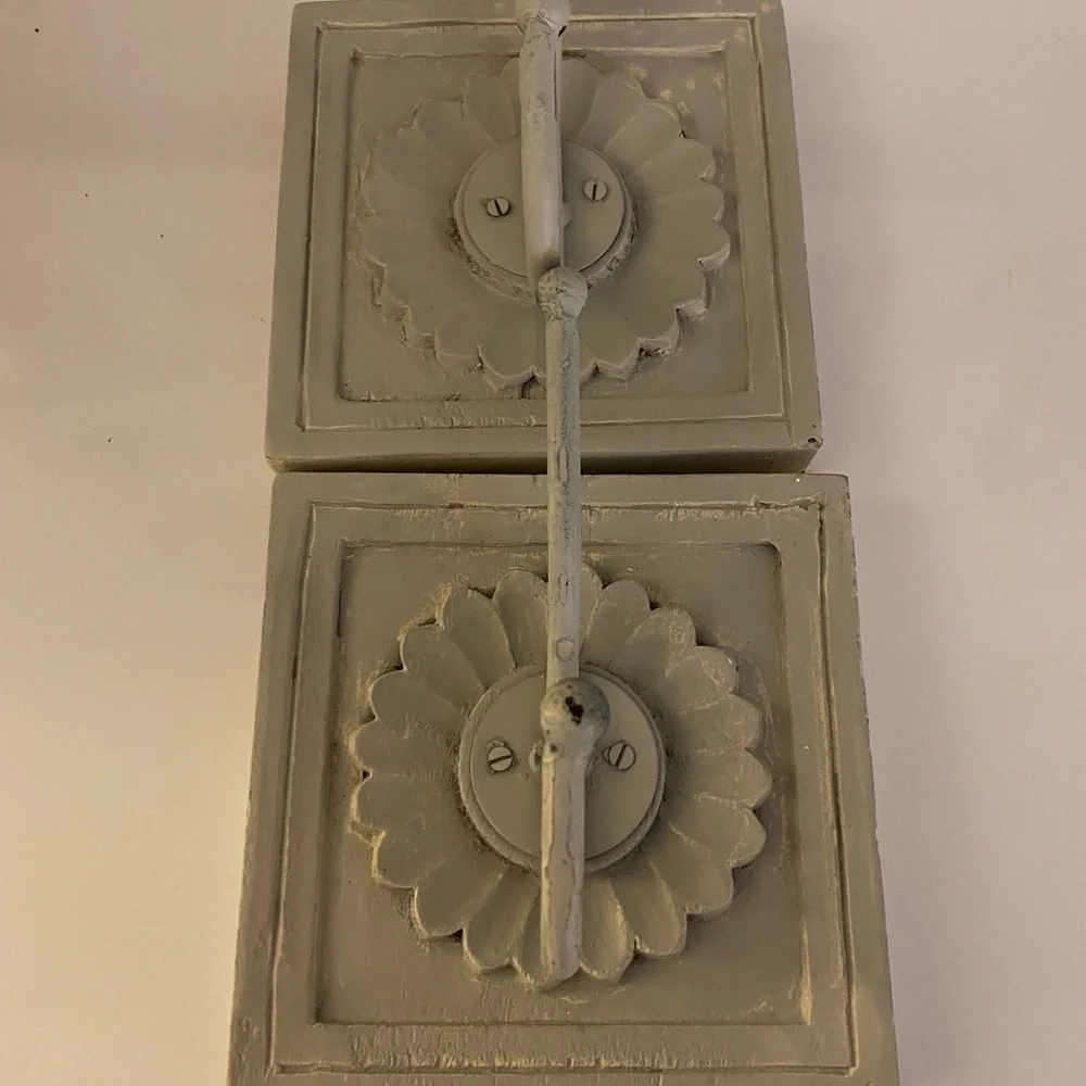 - Wooden Hanging Hooks - 6x6 dove gray wooden distressed hooks